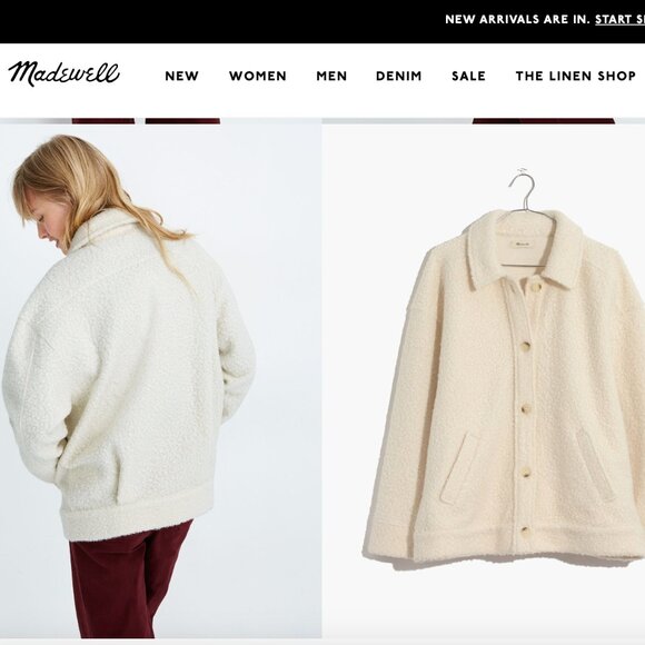 Madewell Cream Bouclé Collared Bomber Jacket Coat - Size M - Picture 2 of 8